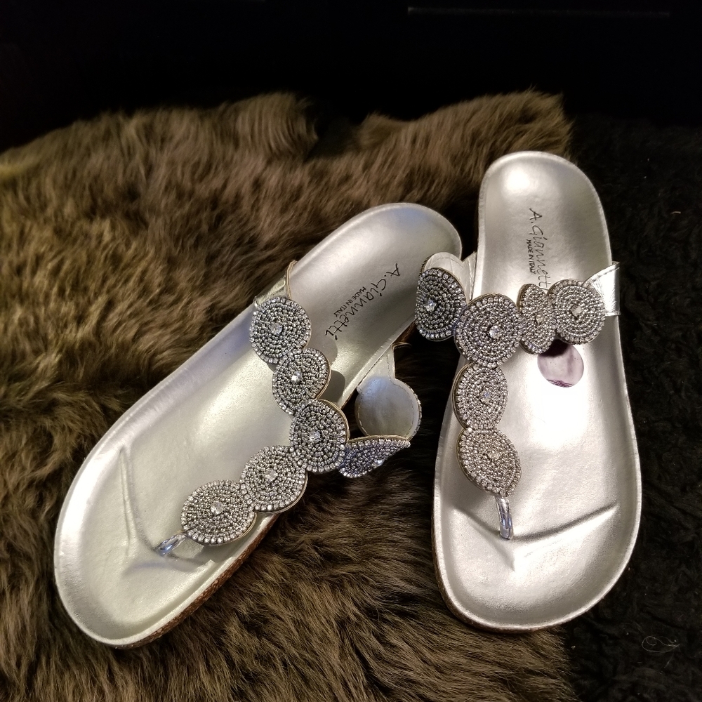 Silver beaded slippers